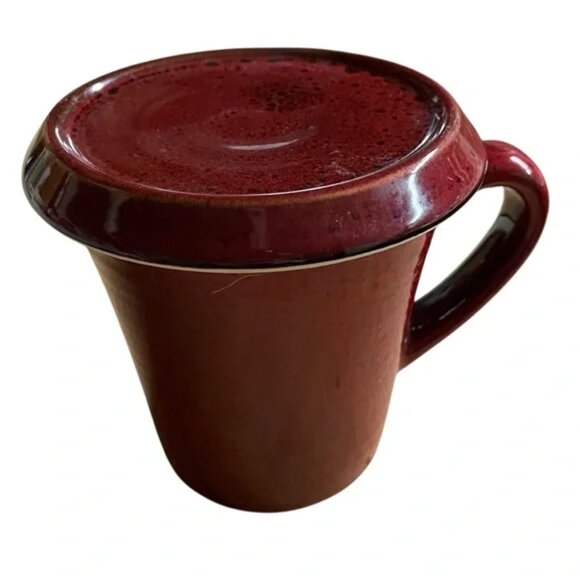 Pfaltzgraff red ceramic mug with lid / coaster - Picture 2 of 9